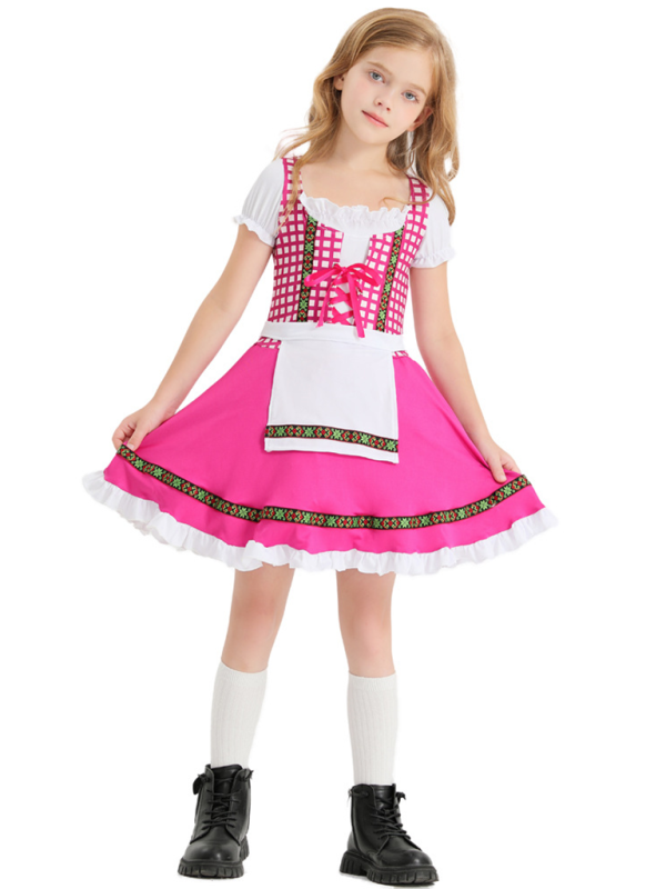 Children's clothing German traditional beer festival suit black and pink plaid print ethnic performance clothing-[Adult]-[Female]-Pink-XS-2022 Online Blue Zone Planet