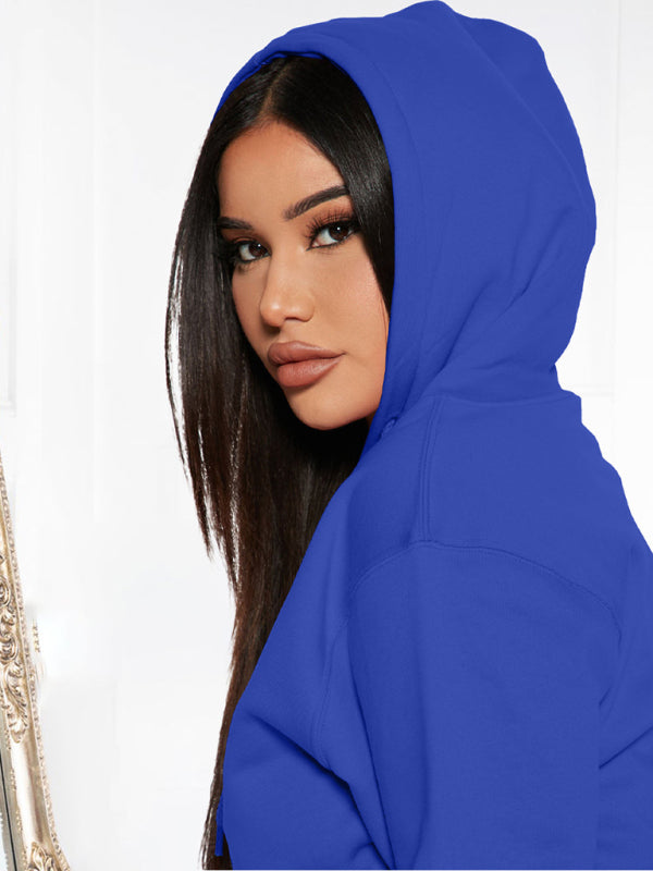 Blue Zone Planet | solid color casual sweater hooded sports top and bottom suit-TOPS / DRESSES-[Adult]-[Female]-Blue-S-2022 Online Blue Zone Planet