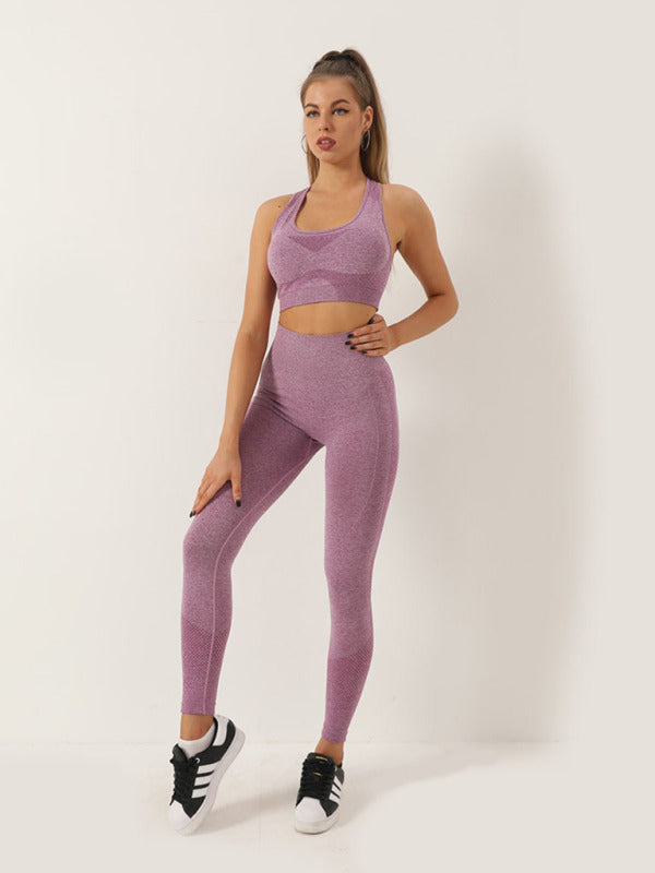 Blue Zone Planet | Seamless Dotted Two-piece Peach Hip Trousers Racerback Bra Vest Sports Suit BLUE ZONE PLANET