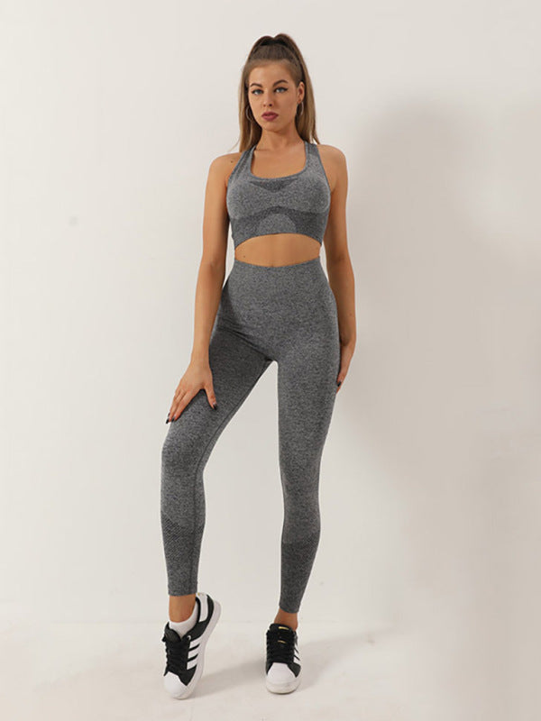 Blue Zone Planet | Seamless Dotted Two-piece Peach Hip Trousers Racerback Bra Vest Sports Suit BLUE ZONE PLANET