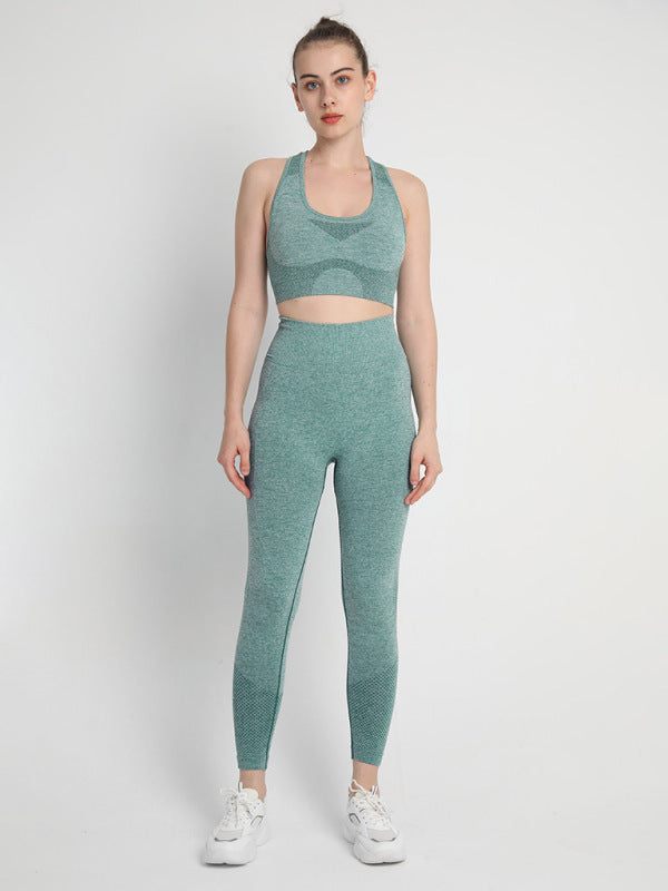 Blue Zone Planet | Seamless Dotted Two-piece Peach Hip Trousers Racerback Bra Vest Sports Suit BLUE ZONE PLANET