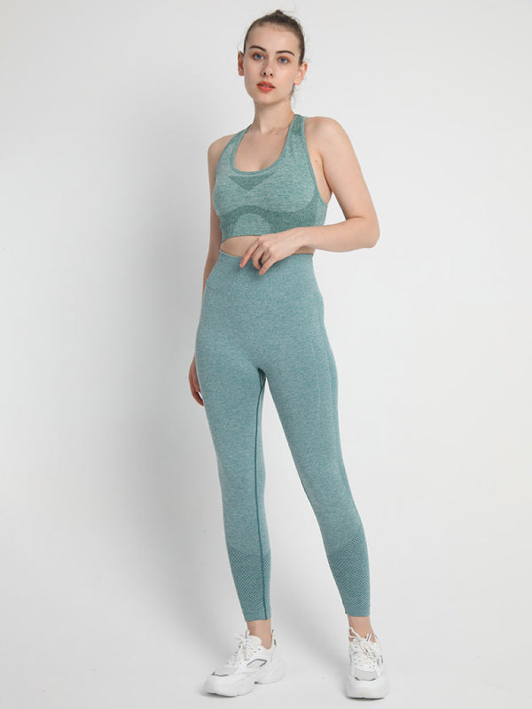 Blue Zone Planet | Seamless Dotted Two-piece Peach Hip Trousers Racerback Bra Vest Sports Suit BLUE ZONE PLANET