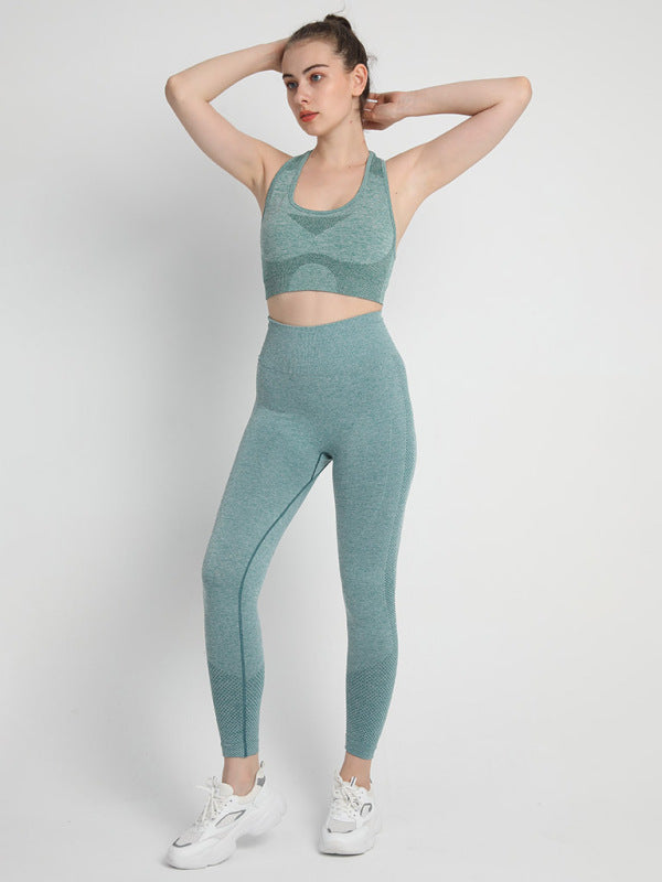 Blue Zone Planet | Seamless Dotted Two-piece Peach Hip Trousers Racerback Bra Vest Sports Suit BLUE ZONE PLANET