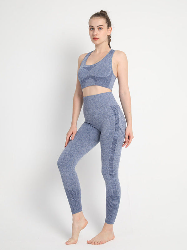 Blue Zone Planet | Seamless Dotted Two-piece Peach Hip Trousers Racerback Bra Vest Sports Suit BLUE ZONE PLANET