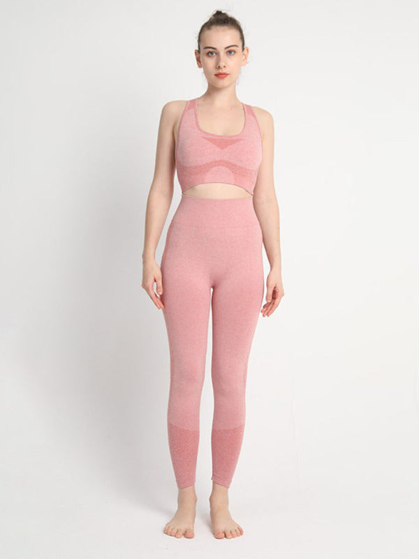 Blue Zone Planet | Seamless Dotted Two-piece Peach Hip Trousers Racerback Bra Vest Sports Suit BLUE ZONE PLANET