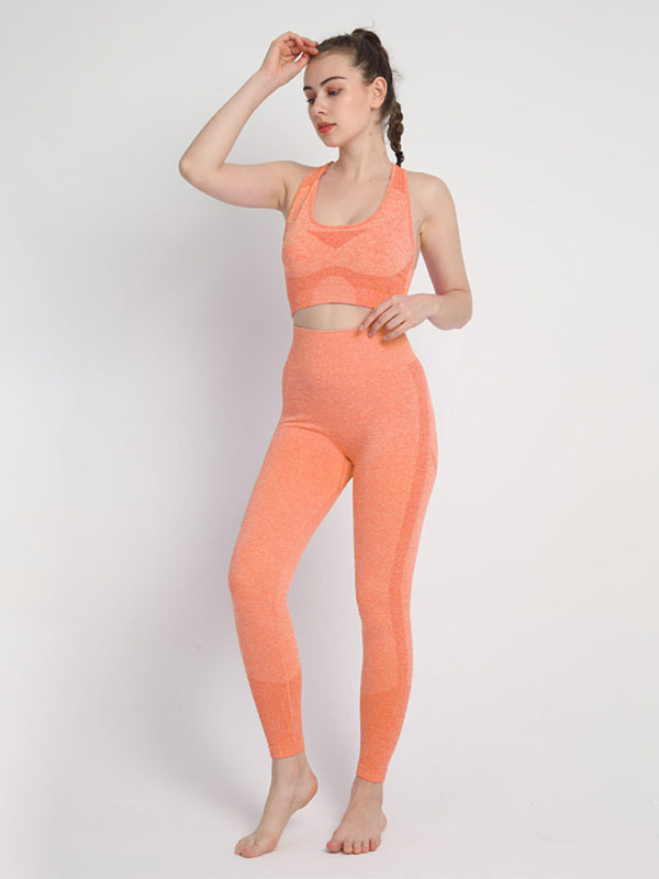 Blue Zone Planet | Seamless Dotted Two-piece Peach Hip Trousers Racerback Bra Vest Sports Suit BLUE ZONE PLANET