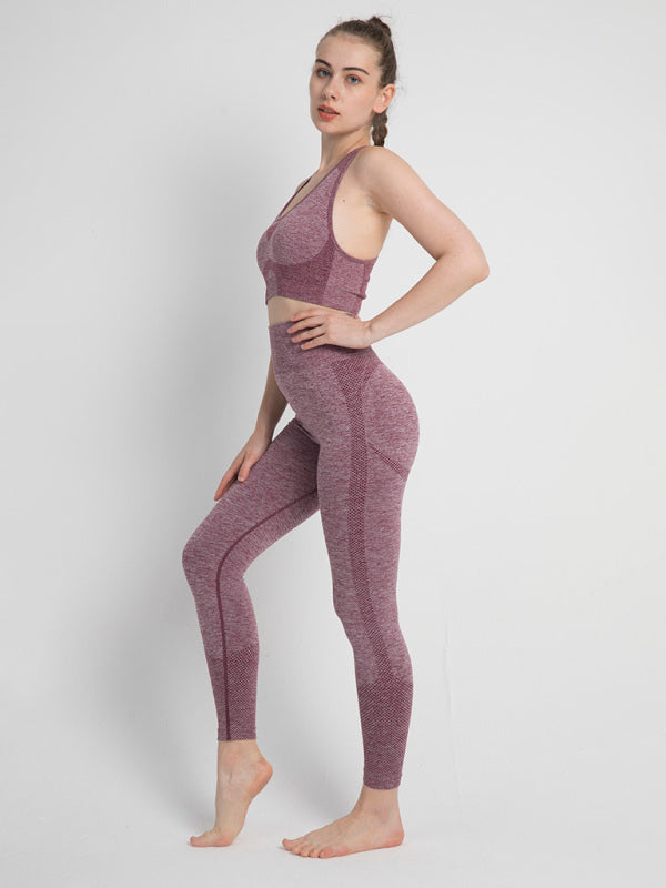 Blue Zone Planet | Seamless Dotted Two-piece Peach Hip Trousers Racerback Bra Vest Sports Suit BLUE ZONE PLANET