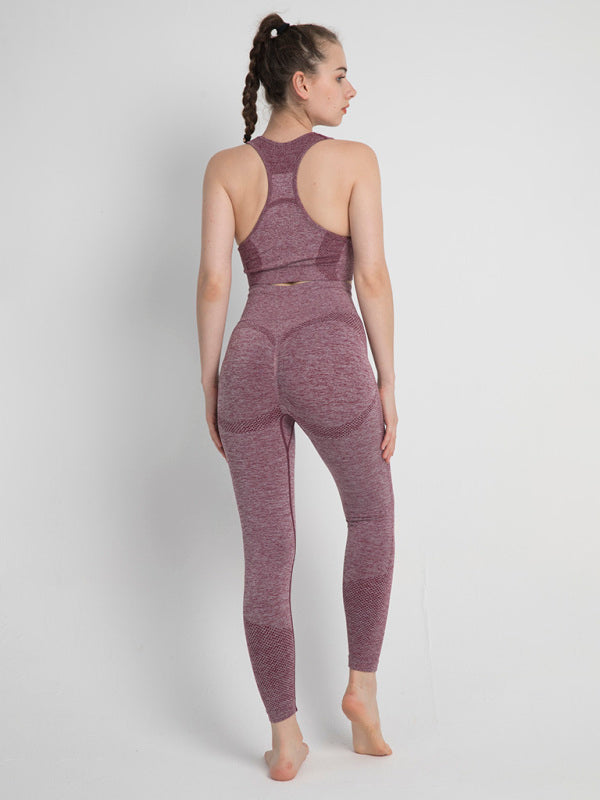 Blue Zone Planet | Seamless Dotted Two-piece Peach Hip Trousers Racerback Bra Vest Sports Suit BLUE ZONE PLANET