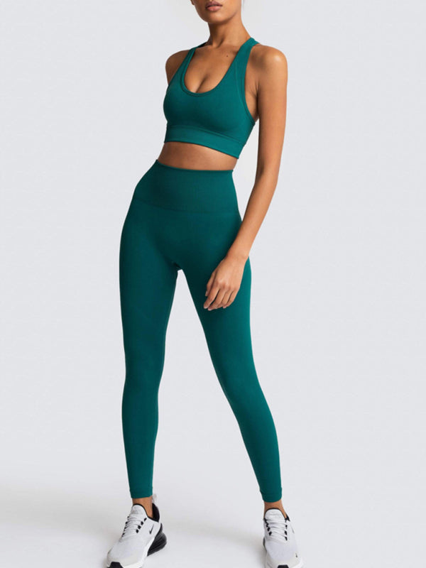 Blue Zone Planet | Beautiful Back High Waist Peach Hip Seamless Knitted Vest Trousers Two-piece Set BLUE ZONE PLANET