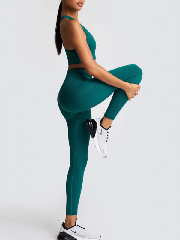 Blue Zone Planet | Beautiful Back High Waist Peach Hip Seamless Knitted Vest Trousers Two-piece Set BLUE ZONE PLANET