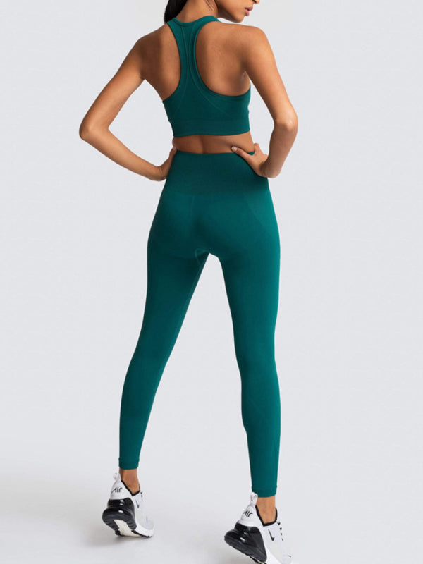 Blue Zone Planet | Beautiful Back High Waist Peach Hip Seamless Knitted Vest Trousers Two-piece Set BLUE ZONE PLANET