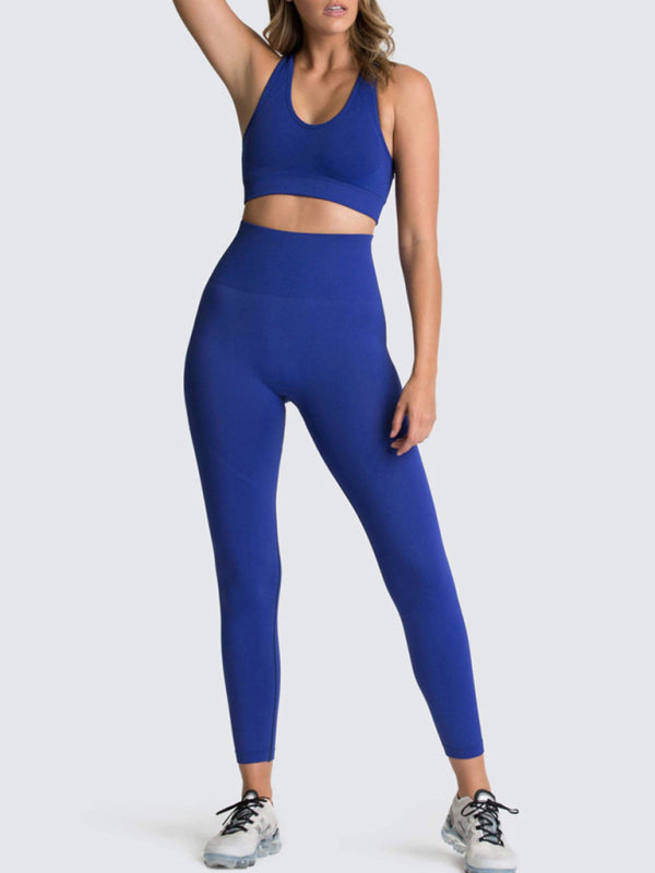 Blue Zone Planet | Beautiful Back High Waist Peach Hip Seamless Knitted Vest Trousers Two-piece Set BLUE ZONE PLANET