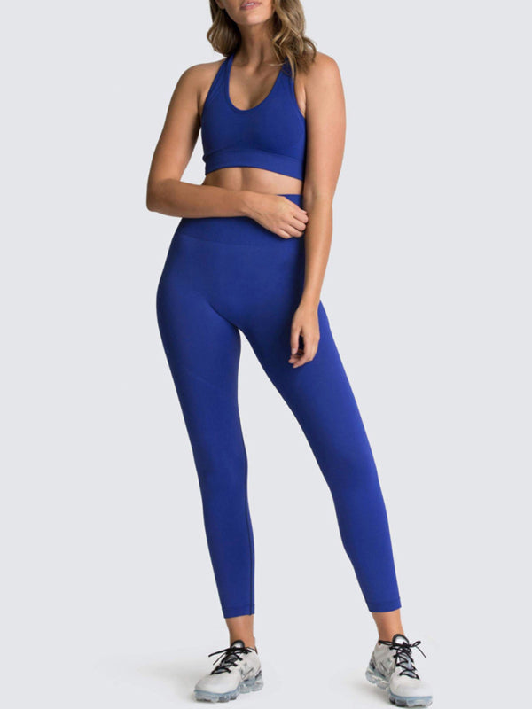 Blue Zone Planet | Beautiful Back High Waist Peach Hip Seamless Knitted Vest Trousers Two-piece Set BLUE ZONE PLANET