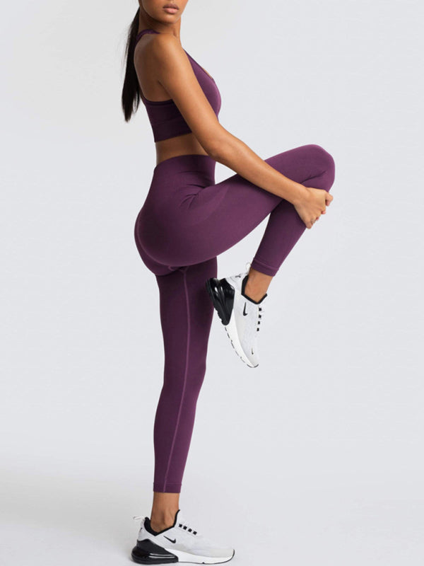 Blue Zone Planet | Beautiful Back High Waist Peach Hip Seamless Knitted Vest Trousers Two-piece Set BLUE ZONE PLANET