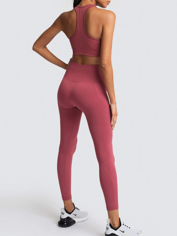 Blue Zone Planet | Beautiful Back High Waist Peach Hip Seamless Knitted Vest Trousers Two-piece Set BLUE ZONE PLANET