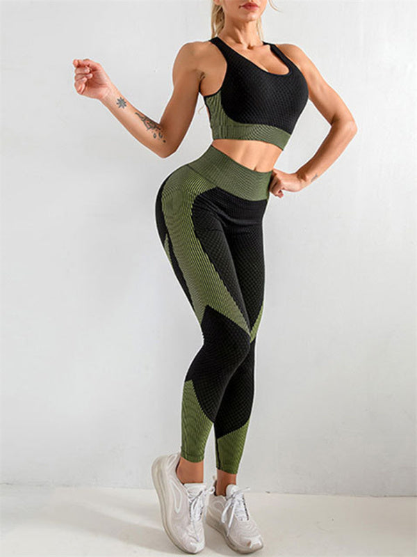 Halter Neck Yoga Tank Top + High Waist Tight Yoga Pants Two-Piece Set-[Adult]-[Female]-2022 Online Blue Zone Planet