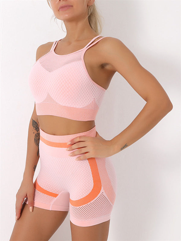 Blue Zone Planet | quick-drying tight seamless backless camisole+shorts yoga suit-TOPS / DRESSES-[Adult]-[Female]-Pink-S-2022 Online Blue Zone Planet