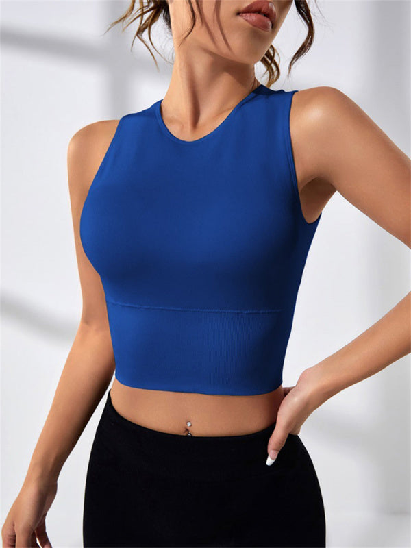 Blue Zone Planet | Solid Color Open Back Round Neck Sleeveless Sports Tank Top BLUE ZONE PLANET