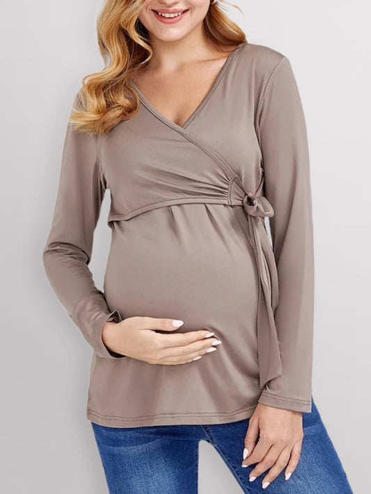 Blue Zone Planet |  European and American solid color nursing V-neck long-sleeved maternity dress kakaclo