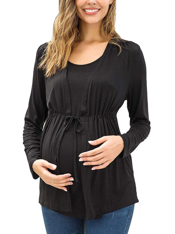 Blue Zone Planet |  Long Sleeve Tie Breastfeeding Maternity Round Neck Top BLUE ZONE PLANET