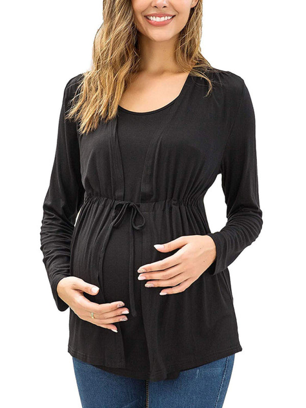 Blue Zone Planet |  Long Sleeve Tie Breastfeeding Maternity Round Neck Top BLUE ZONE PLANET