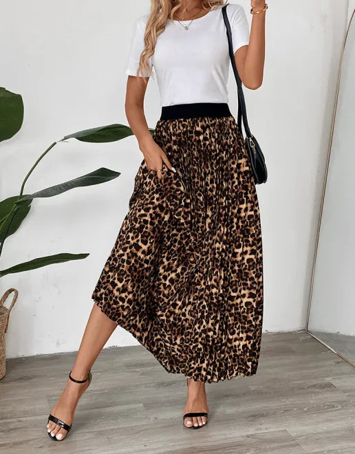 Blue Zone Planet | New Leopard Pleated Skirt-[Adult]-[Female]-2022 Online Blue Zone Planet