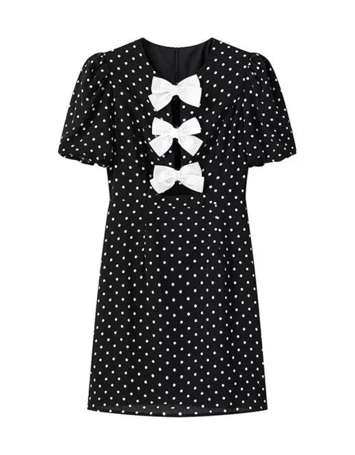 Blue Zone Planet | Cindy's Bow Polka Dot Mini Dress-TOPS / DRESSES-[Adult]-[Female]-2022 Online Blue Zone Planet