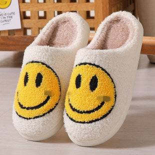 Colorful smiley face pattern cotton slippers indoor home plush warm slippers-[Adult]-[Female]-White-36/37-2022 Online Blue Zone Planet