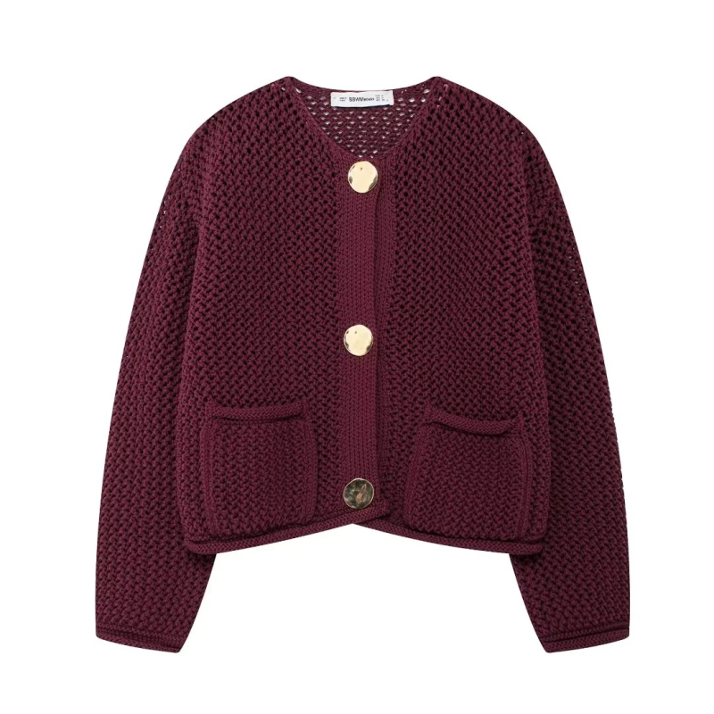 Betty's Chunky Needle Long Sleeve Big Button Sweater-TOPS / DRESSES-[Adult]-[Female]-Wine Red-S-2022 Online Blue Zone Planet