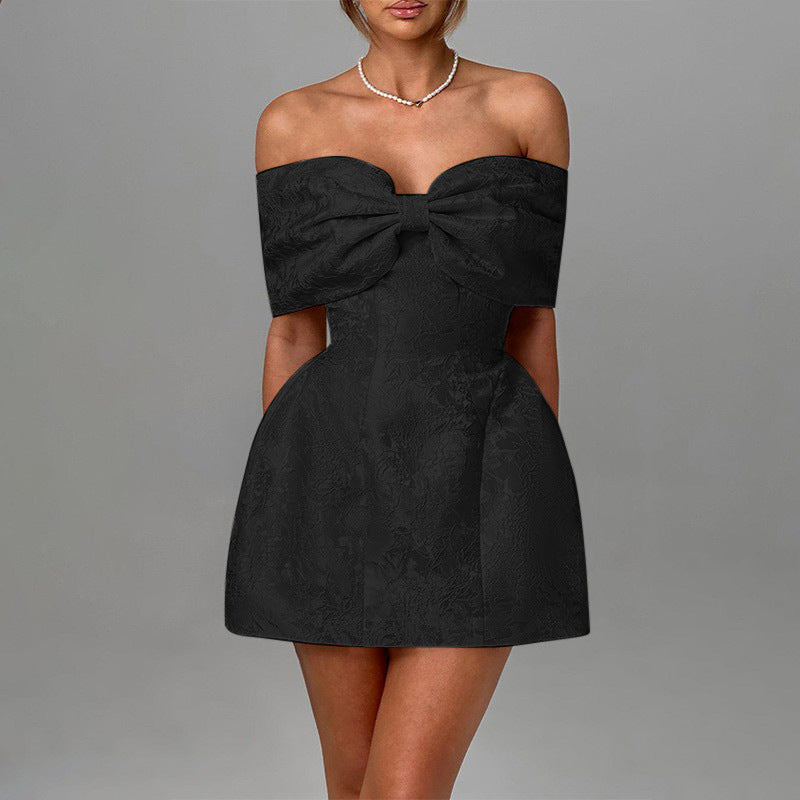 Lissa's One-shoulder bow sexy backless dress-TOPS / DRESSES-[Adult]-[Female]-Black-S-2022 Online Blue Zone Planet