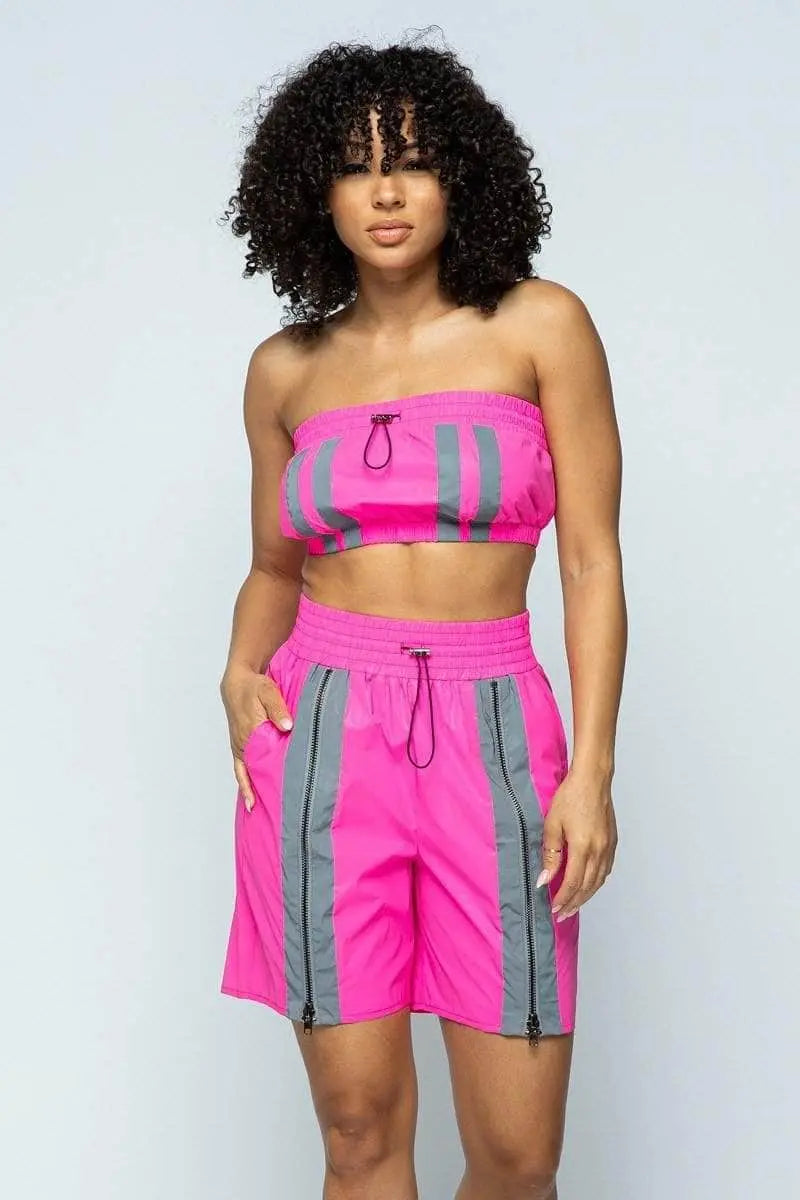 Cropped Mini Tube Top/lined Thigh Length Shorts Set Blue Zone Planet