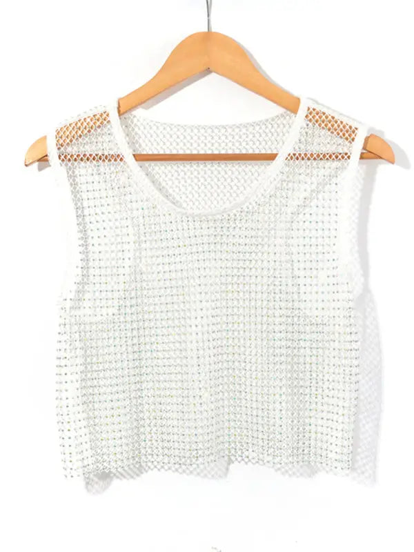 mesh flash diamond fishnet vest nightclub perspective hot girl T-shirt top kakaclo