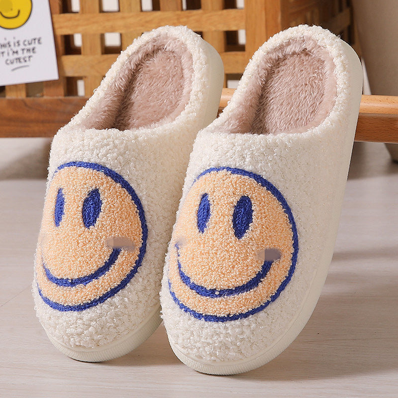 Colorful smiley face pattern cotton slippers indoor home plush warm slippers-[Adult]-[Female]-Light yellow-36/37-2022 Online Blue Zone Planet