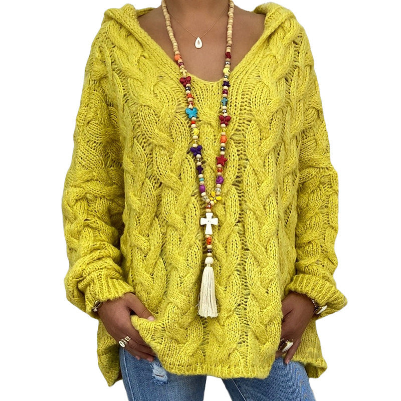 Women's loose hooded pullover long-sleeved sweater-[Adult]-[Female]-Yellow-S-2022 Online Blue Zone Planet