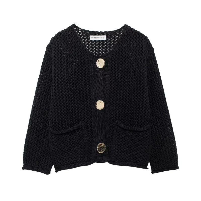 Betty's Chunky Needle Long Sleeve Big Button Sweater-TOPS / DRESSES-[Adult]-[Female]-Black-S-2022 Online Blue Zone Planet