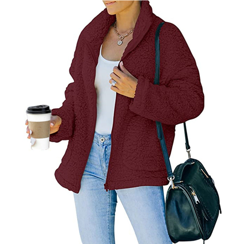 Cozy Sherpa Winter Warm Coat-TOPS / DRESSES-[Adult]-[Female]-Wine Red-S-2022 Online Blue Zone Planet