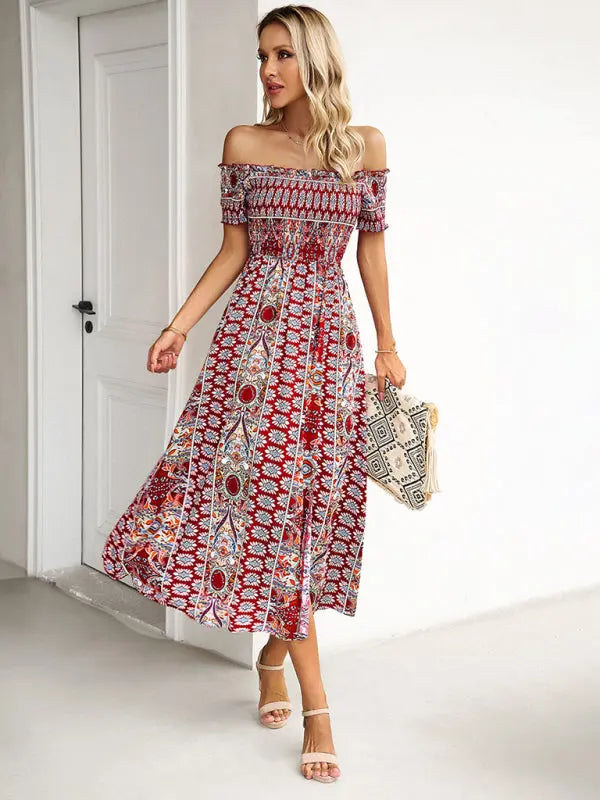 one-shoulder bohemian slit dress BLUE ZONE PLANET