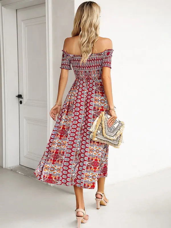 one-shoulder bohemian slit dress BLUE ZONE PLANET