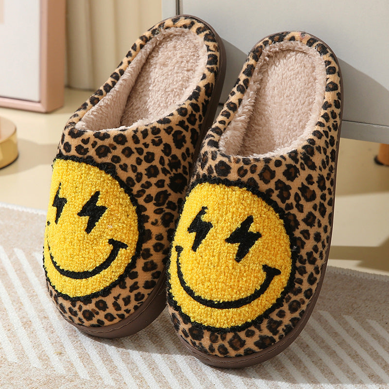 Blue Zone Planet | Lightning smiley face cotton slippers indoor home autumn and winter warm slippers-SHOES-[Adult]-[Female]-Leopard-38/39-2022 Online Blue Zone Planet