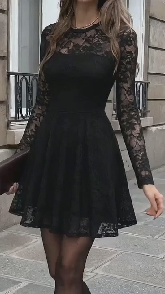 Serena's Elegant Lace Long Sleeve Mini Dress