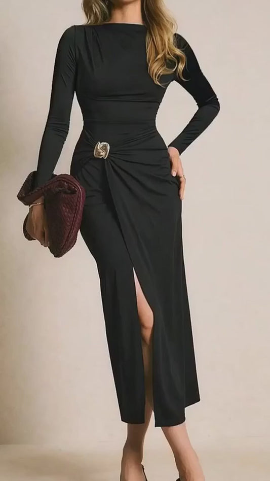 Desiree's Ruched Slit Long-Sleeve Bodycon Midi Dress