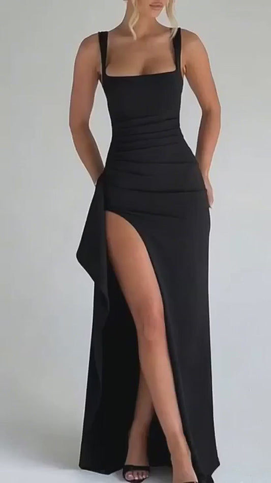 Zoe's Ruched High-Slit Maxi Dress