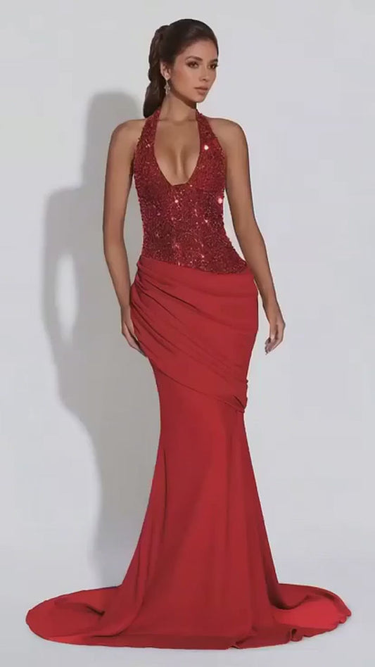 Sasha's Sequin Halter Neck Maxi Dress