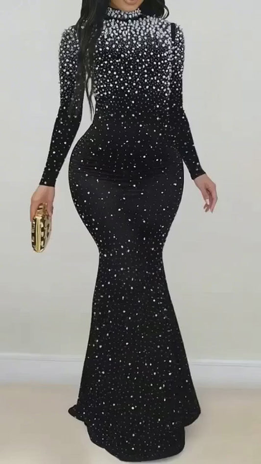 Bella's Rhinestone Long Sleeve Mermaid Maxi Dress