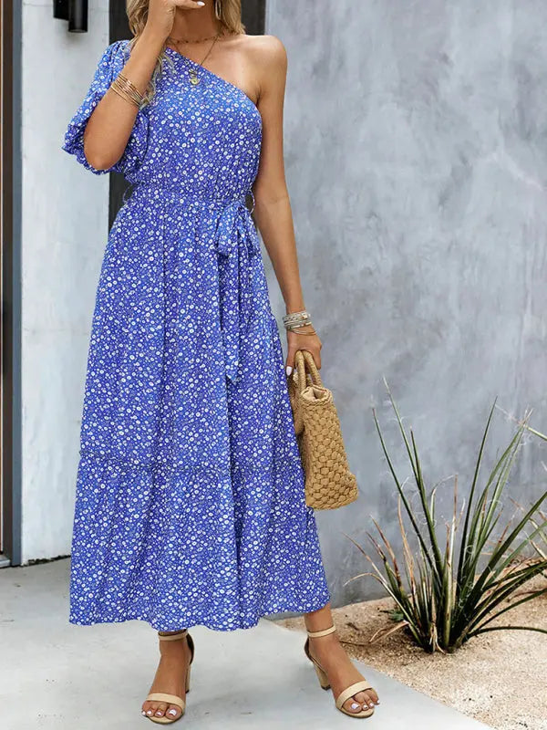 printed elegant one-shoulder long dress BLUE ZONE PLANET