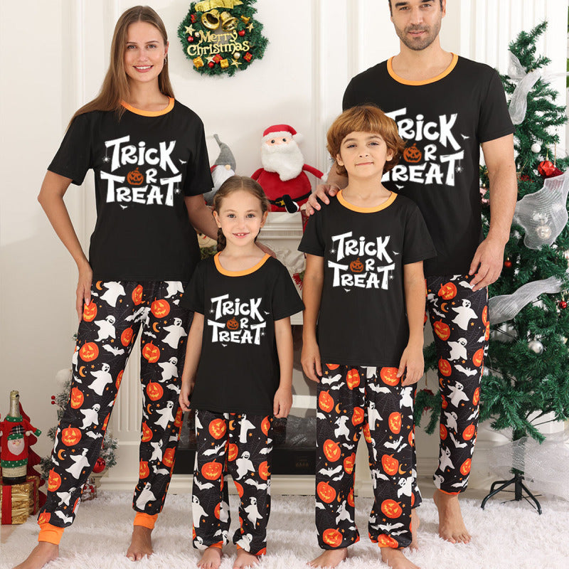 Blue Zone Planet | Halloween Christmas parent-child loungewear separates set two-piece pajamas short sleeves and long pants-TOPS / DRESSES-[Adult]-[Female]-Black-S-2022 Online Blue Zone Planet