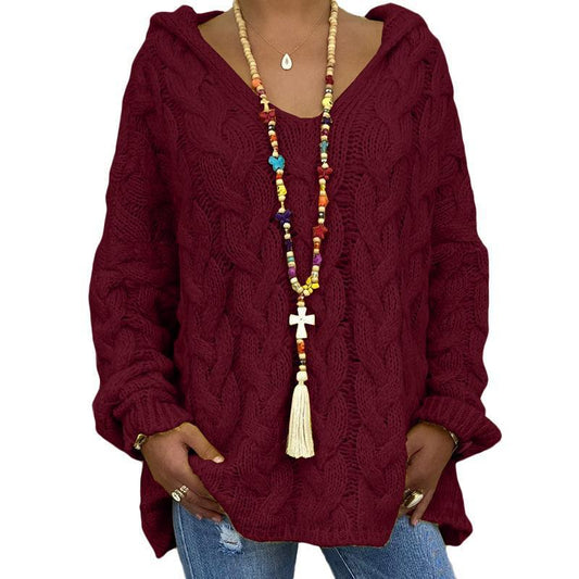 Women's loose hooded pullover long-sleeved sweater-[Adult]-[Female]-Wine Red-S-2022 Online Blue Zone Planet
