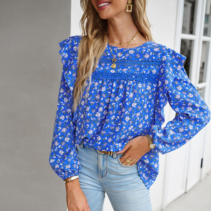 Blue Zone Planet | round neck floral long-sleeved top BLUE ZONE PLANET