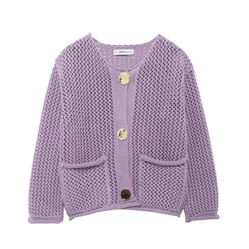 Betty's Chunky Needle Long Sleeve Big Button Sweater-TOPS / DRESSES-[Adult]-[Female]-Purple-S-2022 Online Blue Zone Planet