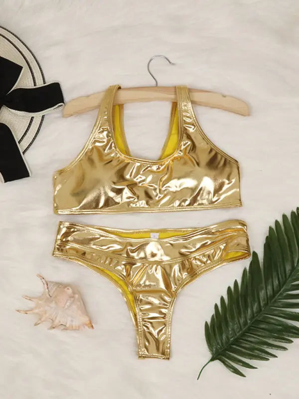 reflective gold and silver one-piece swimsuits and split swimsuits BLUE ZONE PLANET